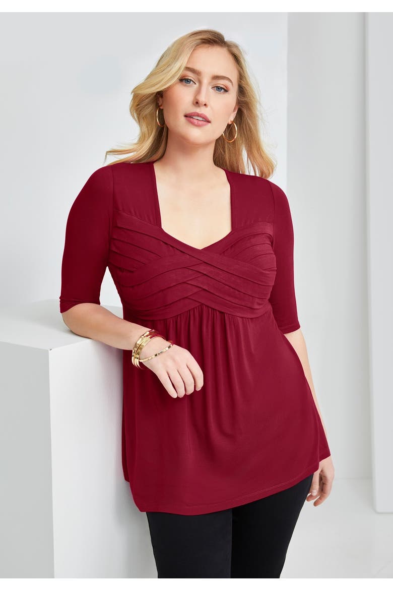 Stretch Knit Pleated Tunic, Alternate, color, CREAMY MOCHA PRINT