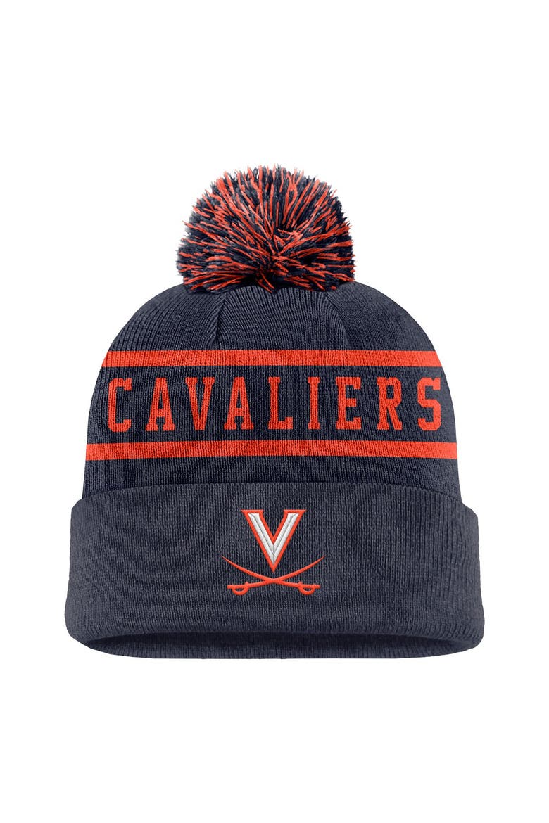Men's Nike Navy Virginia Cavaliers Peak Cuffed Knit Hat with Pom, Main, color, Navy