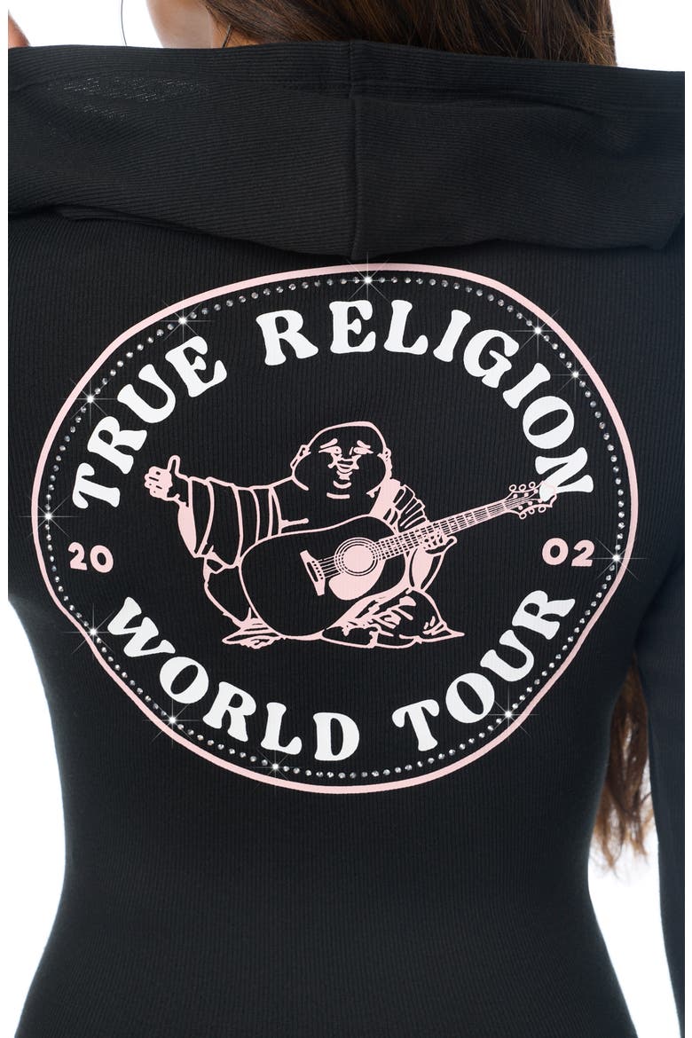 Crystal Embellished Buddha Hooded Henley T-Shirt, Alternate, color, JET BLACK