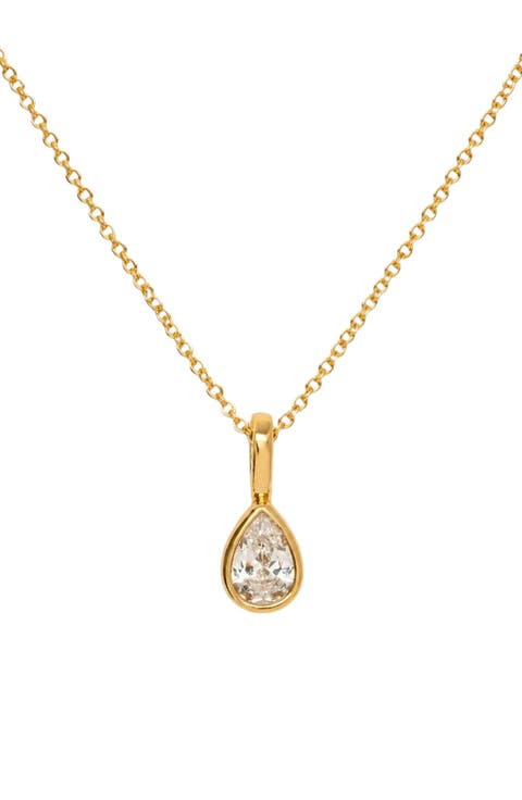 CZ Pear Charm Necklace