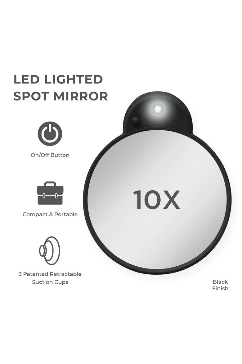Lighted Compact Mirror with 10X Magnification & Retractable Suction Cups, Alternate, color, Black