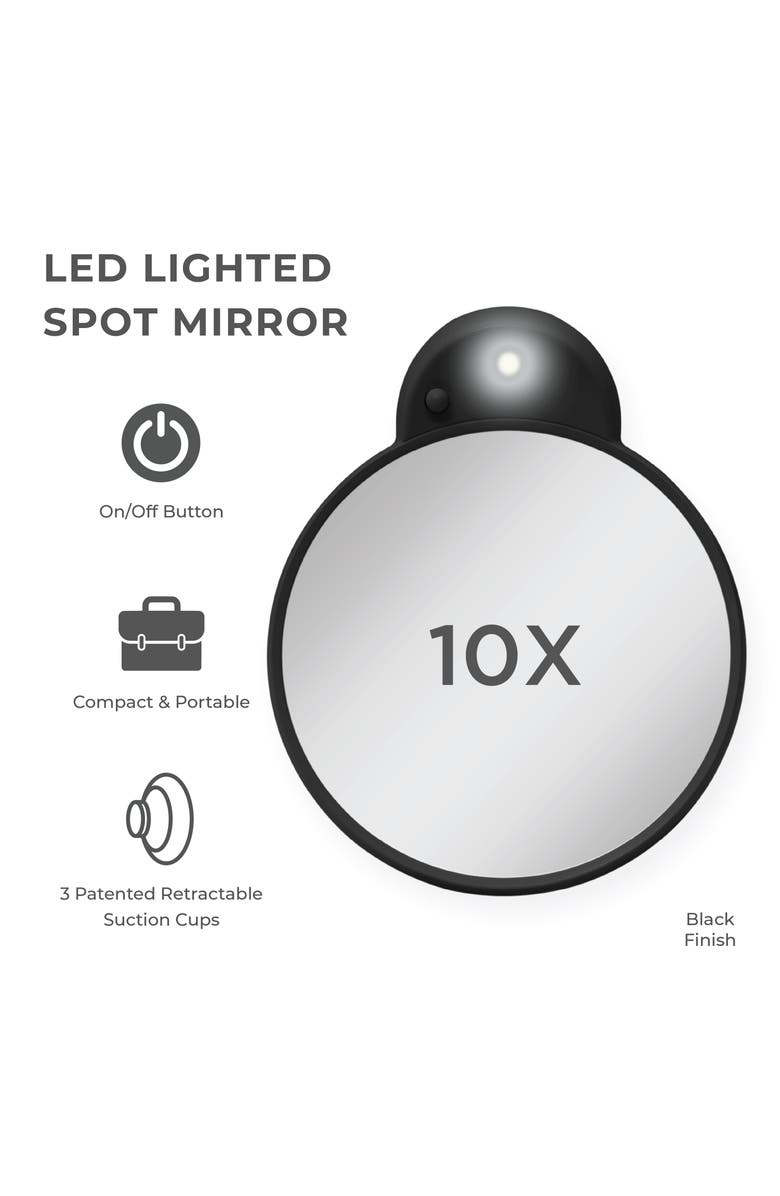 Zadro Lighted Compact Mirror with 10X Magnification & Retractable Suction Cups, Alternate, color, Black