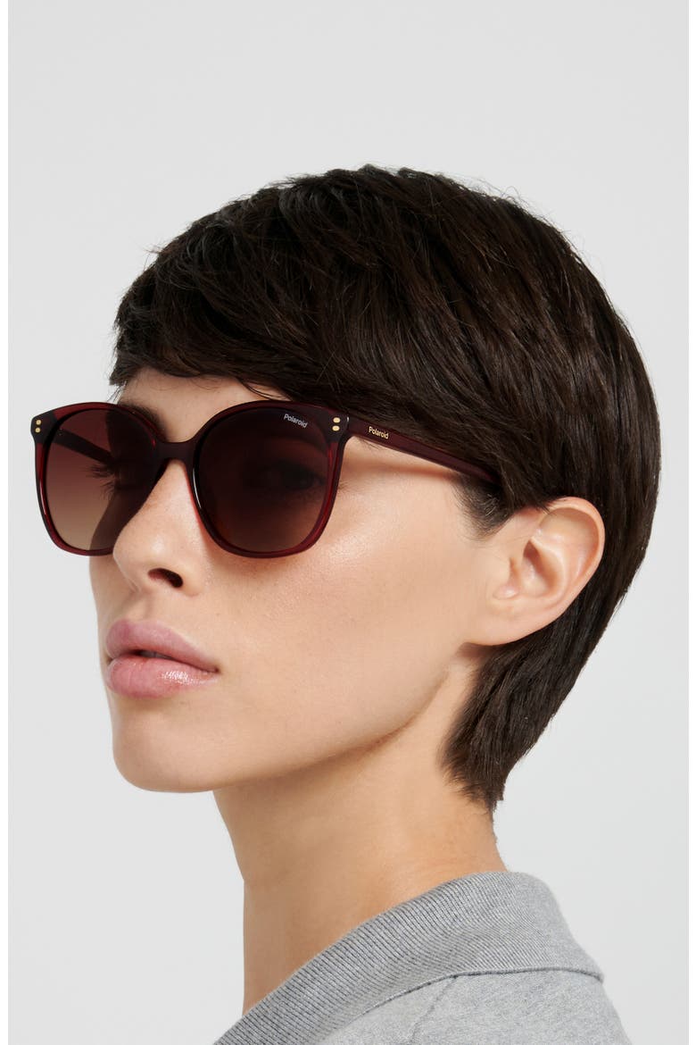 55mm Polarized Gradient Square Sunglasses, Alternate, color, RED/ BROWN SF PZ