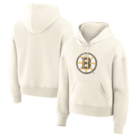 Women's Fanatics Cream Boston Bruins Elevated Distressed Logo Hoodie