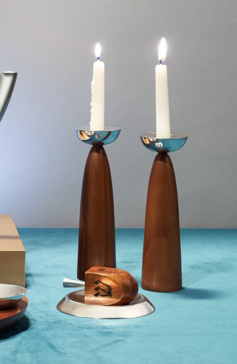 Nambé Unity Sabbath Set of 2 Candleholders, Alternate, color, Brown/ Silver