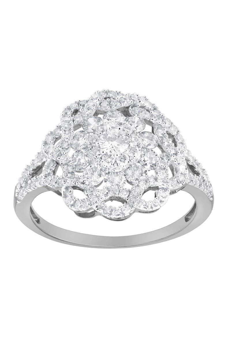 LuvMyJewelry Caeloria 0.95 Cts Natural Diamond Floral Cluster 14K Gold Ring, Main, color, 14K White Gold