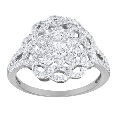 Caeloria 0.95 Cts Natural Diamond Floral Cluster 14K Gold Ring