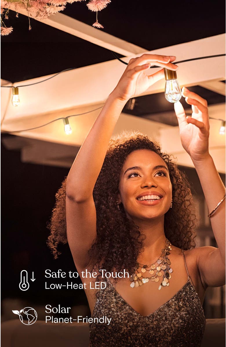 Brightech 28 ft, 12 Light Solar Powered Heavy Duty LED Outdoor String Lights, Gold Accent Brass Socket, Weatherproof Bulbs, Alternate, color, 28 Ft 12 Bulbs | Warm White