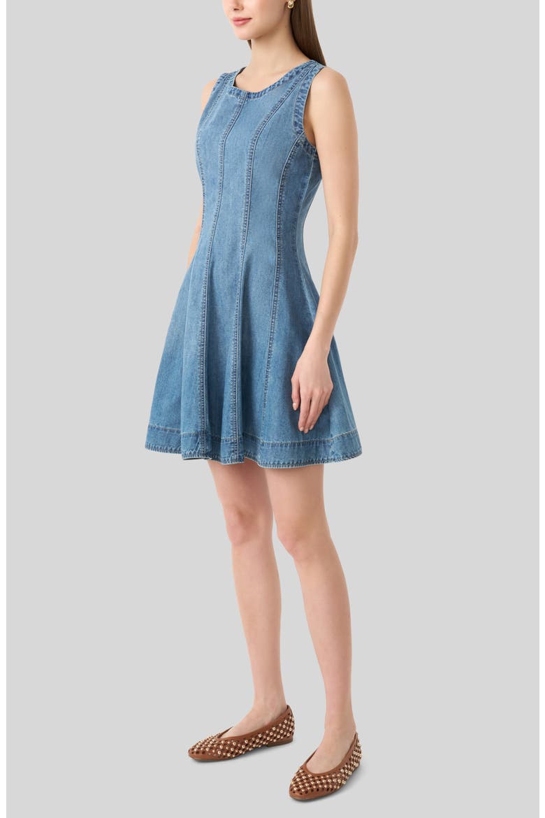 denim dress women fit and flare Mima John Dark Wash Denim Mini Dress Women's Dresses A-Line Button Front Sleeveless Fit & Flare Round Neck Regular Fit Casual Mid Waist,M