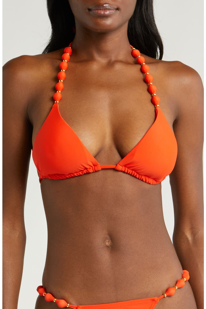 Sole Beaded Triangle Bikini Top, Main, color, SPRITZ