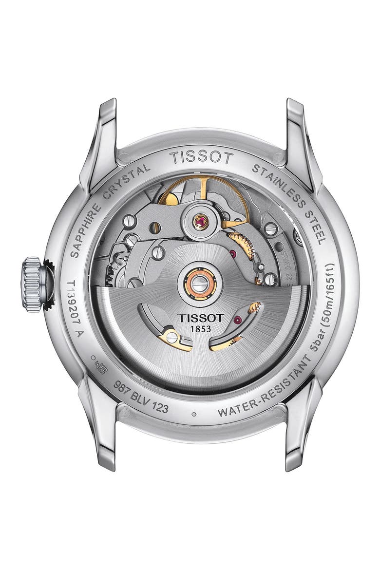 Chemin des Tourelles Powermatic 80 Leather Strap Watch, 34mm, Alternate, color, SILVER