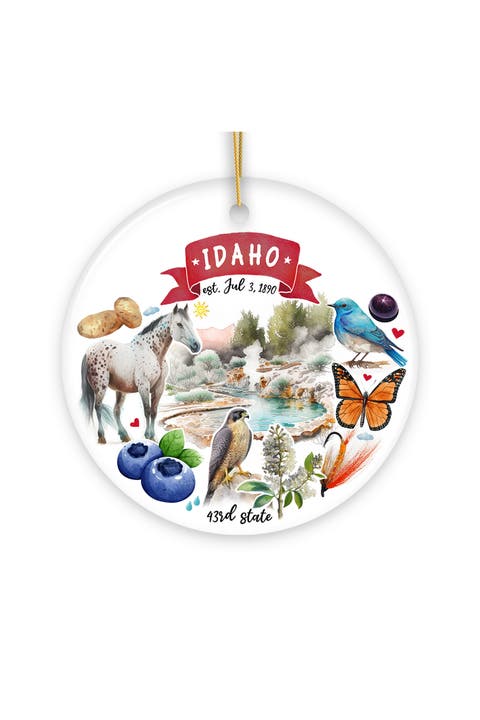 Idaho Watercolor State Icons Ceramic Ornament