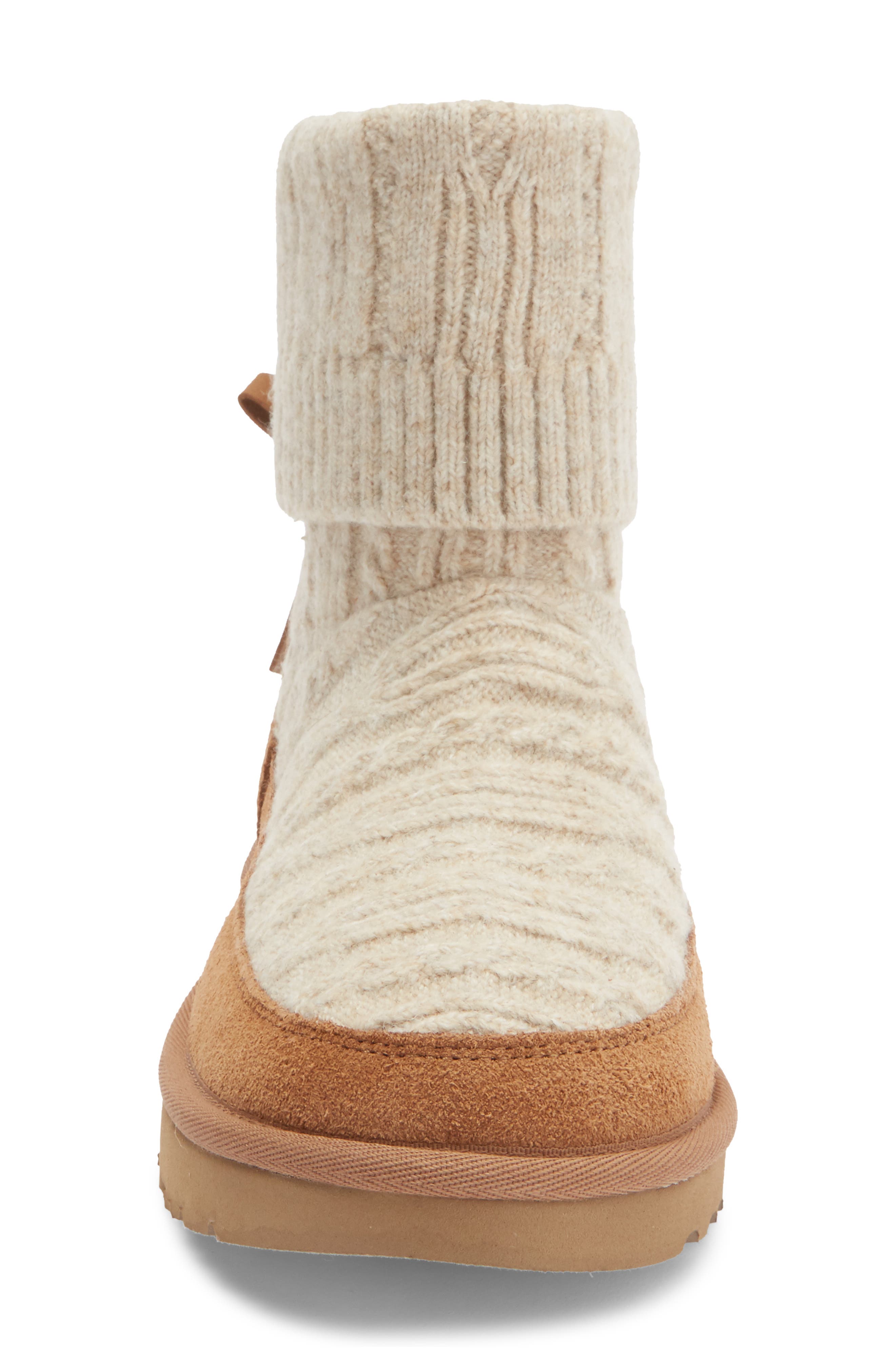 Classic Mini Cable Knit Bootie, Alternate, color, NATURAL / CHESTNUT