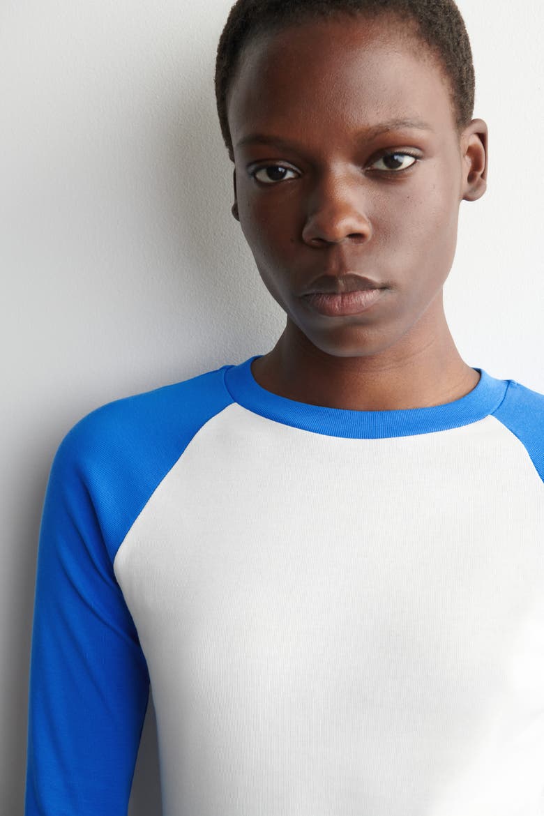 Contrast-Sleeve T-Shirt, Alternate, color, WHITE / BLUE