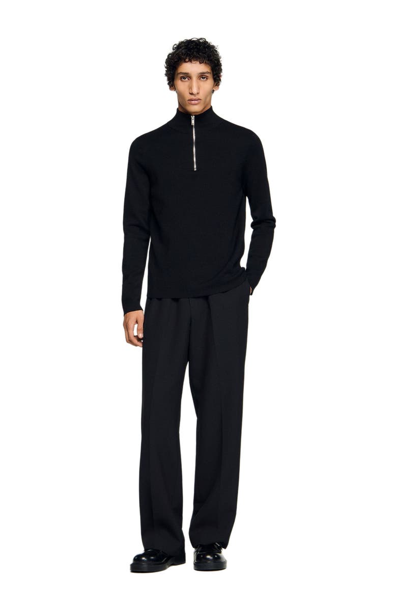 SANDRO Wool sweater with zip collar, Alternate, color, Carbon Black