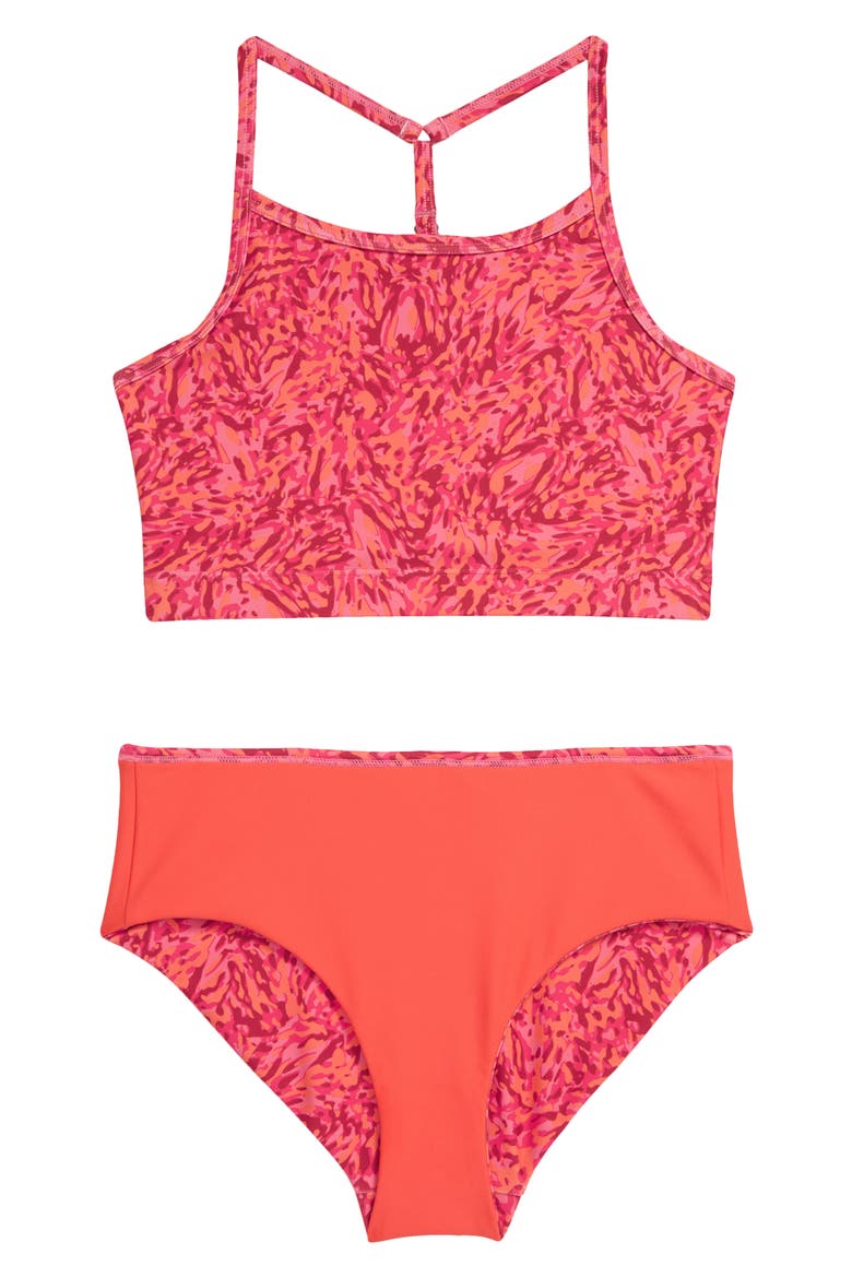 Kids' Reversible Two-Piece Swimsuit, Alternate, color, PINK LEMONADE SPLASH CAMO