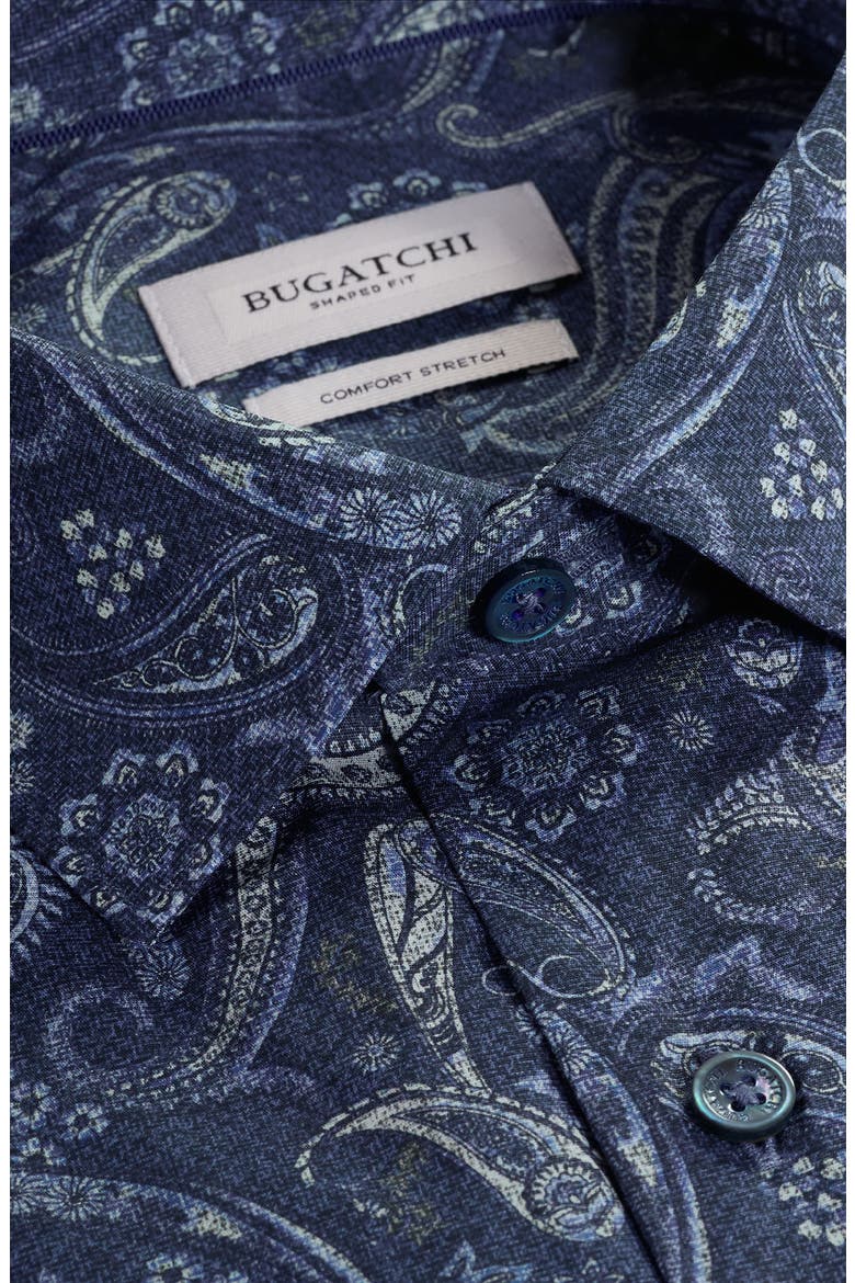 Axel Trim Fit Paisley Stretch Cotton Button-Up Shirt, Alternate, color, NAVY