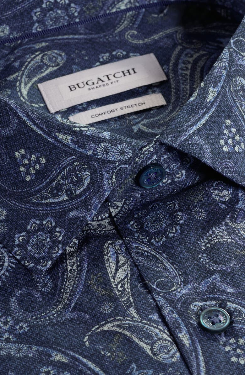 Bugatchi Axel Trim Fit Paisley Stretch Cotton Button-Up Shirt, Alternate, color, Navy