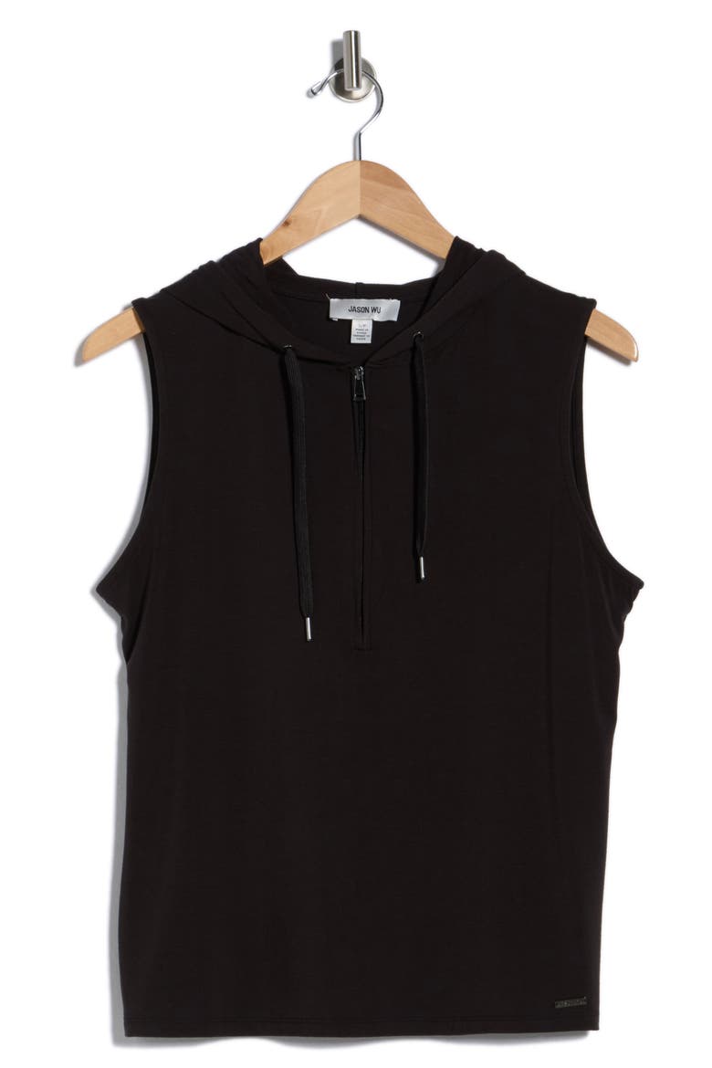 Half Zip Sleeveless Hoodie, Alternate, color, BLACK