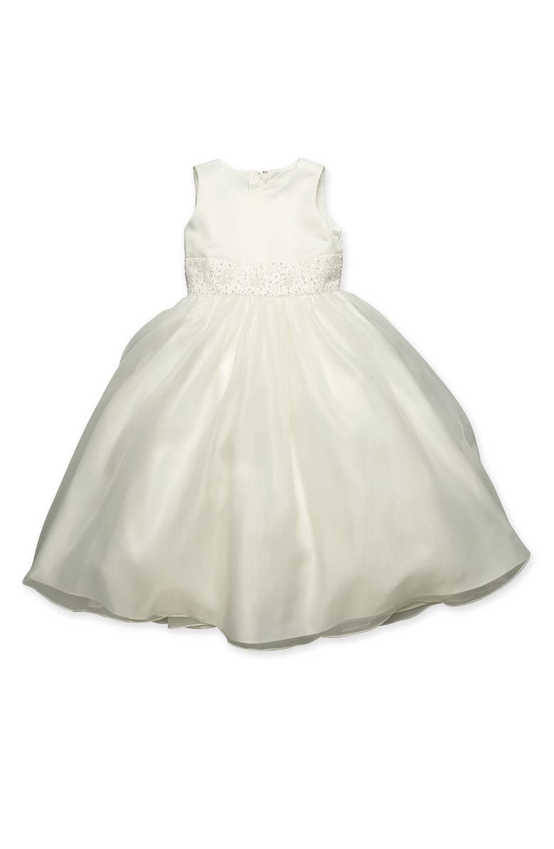 Us Angels Kids' Beaded Satin Sleeveless Communion Dress, Main, color,