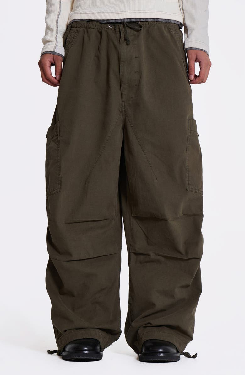JADED LONDON Cotton Cargo Parachute Pants, Main, color, Khaki
