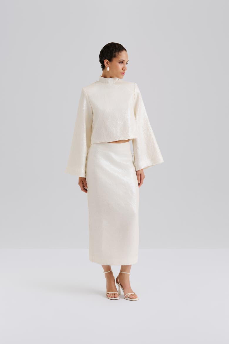 Clarisse Sequin Maxi Skirt, Alternate, color, Vanilla