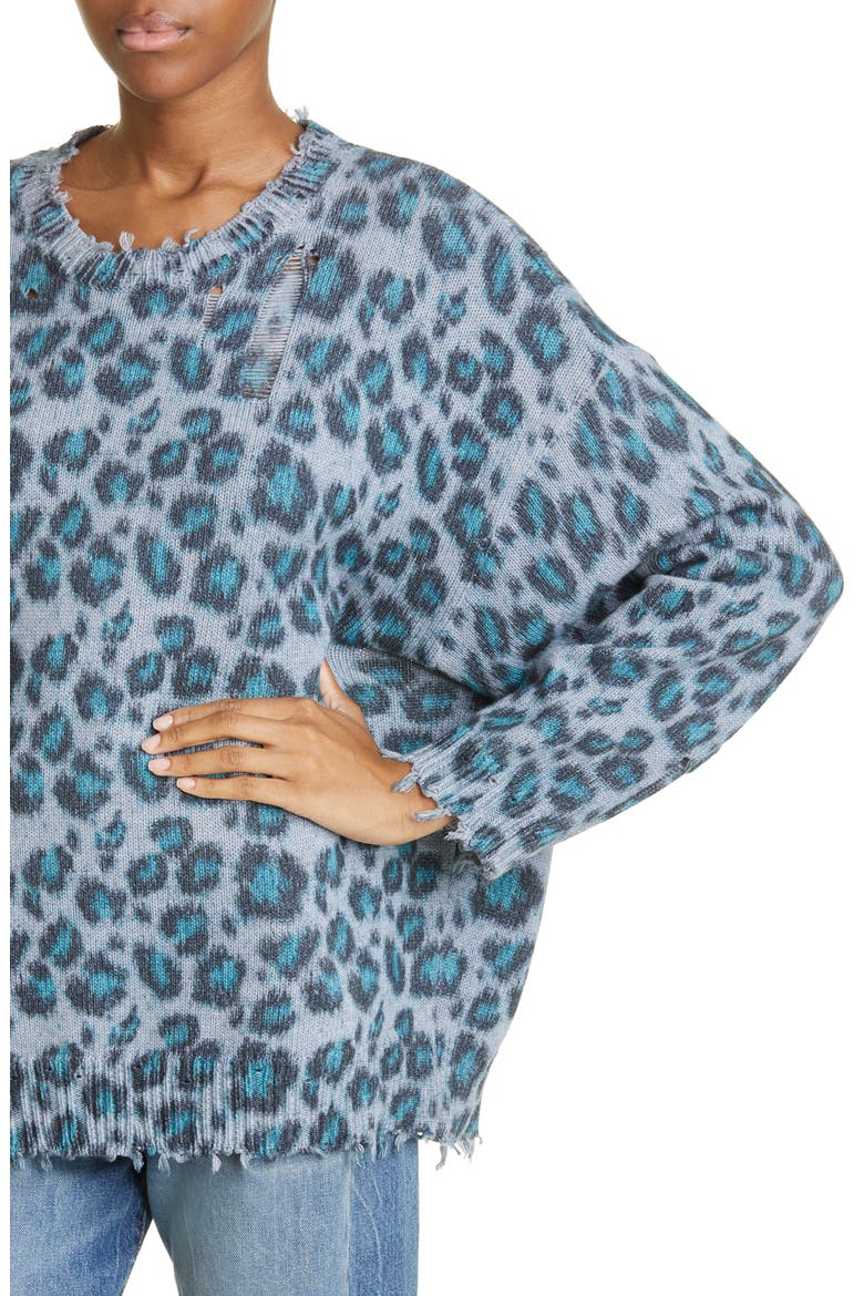 Distressed Leopard Oversize Cotton Sweater, Alternate, color, BLUE LEOPARD