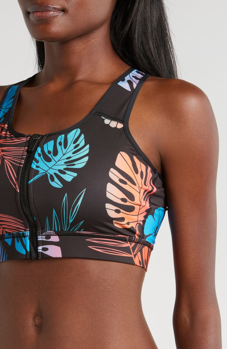 TomboyX Racerback Zip Bikini Top, Alternate, color, Tropadelic