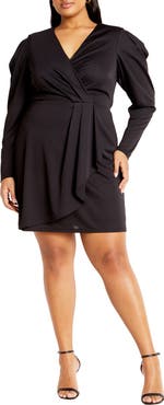 City Chic Hayley Long Sleeve Faux Wrap Minidress