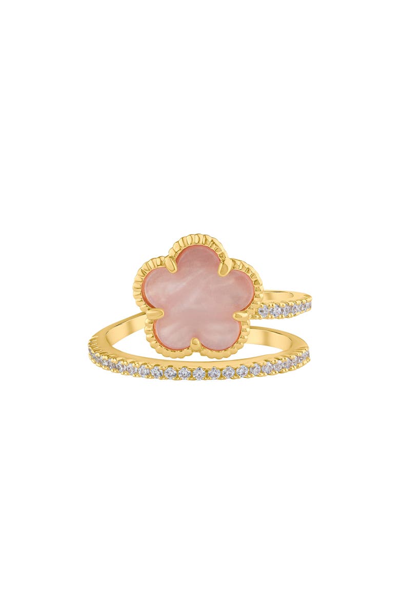 CZ by Kenneth Jay Lane Shell Clover CZ Wrap Ring, Main, color, 