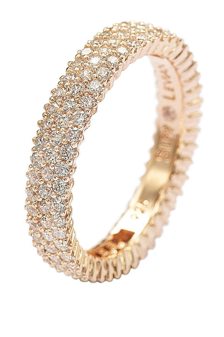 14K Rose Gold Plated Sterling Silver Micro-Pavé White CZ Eternity Band Ring, Alternate, color, ROSE