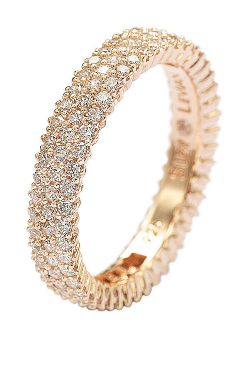 SUZY LEVIAN 14K Rose Gold Plated Sterling Silver Micro-Pavé White CZ Eternity Band Ring, Alternate, color, Rose