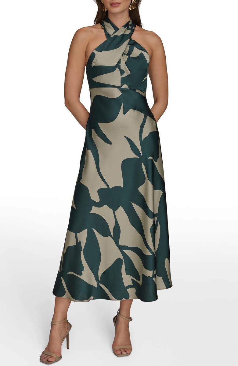 Donna Karan New York Poly Print Sleeveless Gown, Main, color, Hudson/ Wheat