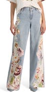 Alice + Olivia Amazing Floral Appliqué Baggy Jeans