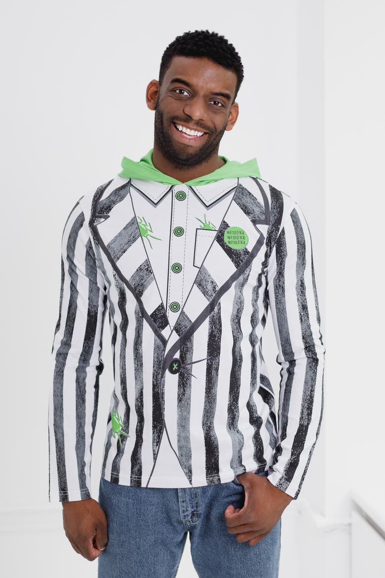 Pullover Hoodie, Alternate, color, White Black Stripe