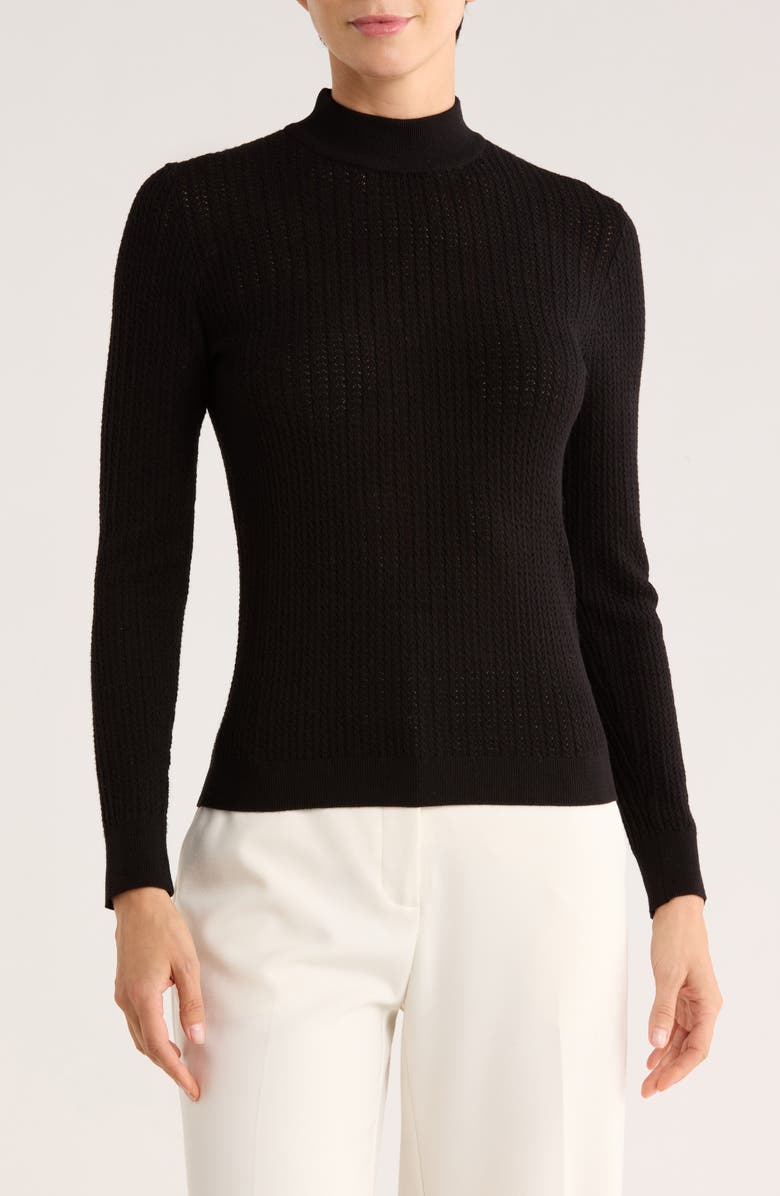 ELIE ELIE TAHARI Mock Neck Pointelle Sweater, Main, color, Black
