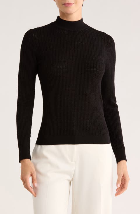 Mock Neck Pointelle Sweater