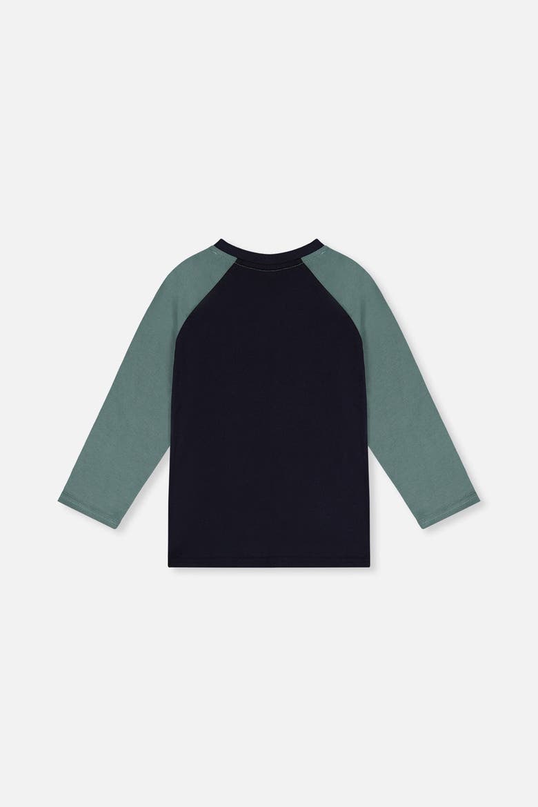 Bear Ribbed Crew Neck Raglan Sleeves T-Shirt, Alternate, color, Dark Blue and Green
