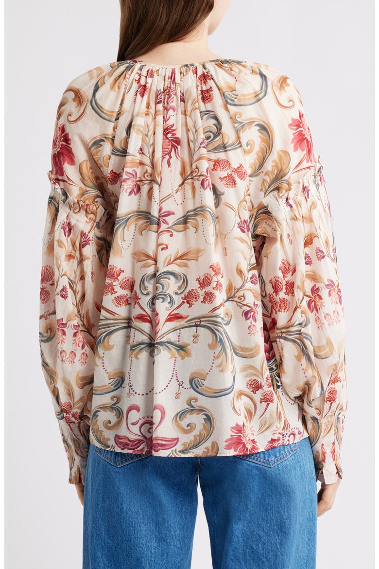 Royal Garden Print Cotton Peasant Top, Alternate, color, SAND