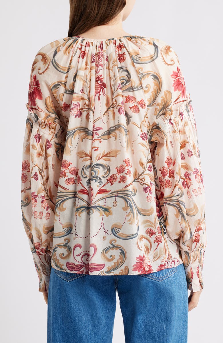 FARM Rio Royal Garden Print Cotton Peasant Top, Alternate, color, Sand