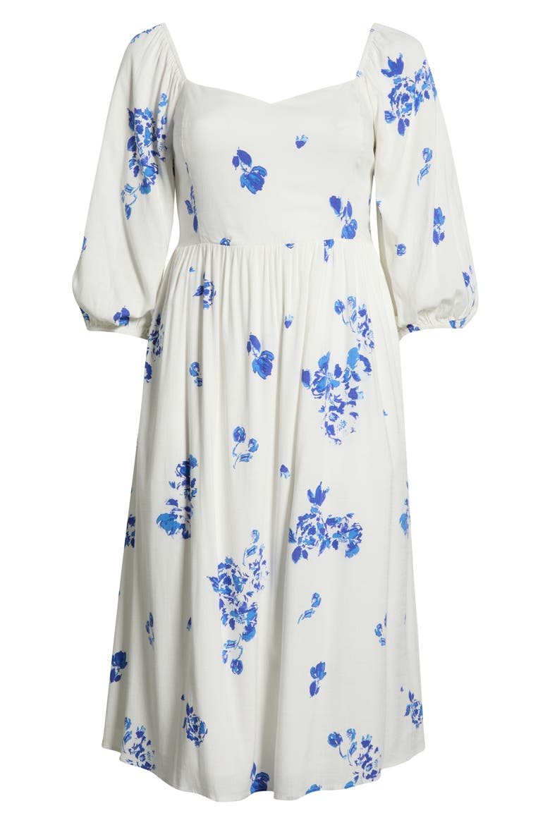 Mildred Floral Granger Midi Dress, Alternate, color, WHITE BLUE