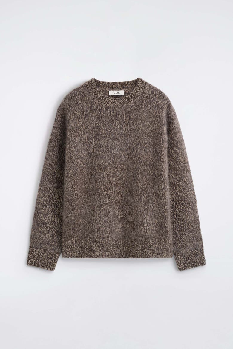Two-tone Brushed Pure Cashmere Crew-neck Sweater, Alternate, color, MOCHA MÉLANGE