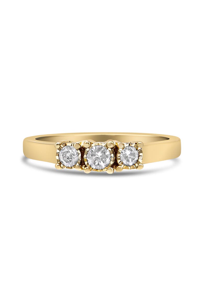 14K Yellow Gold Plated Silver 1/4 Cttw Diamond 3 Stone Illusion Plate Ring, Alternate, color, Yellow Gold over Silver