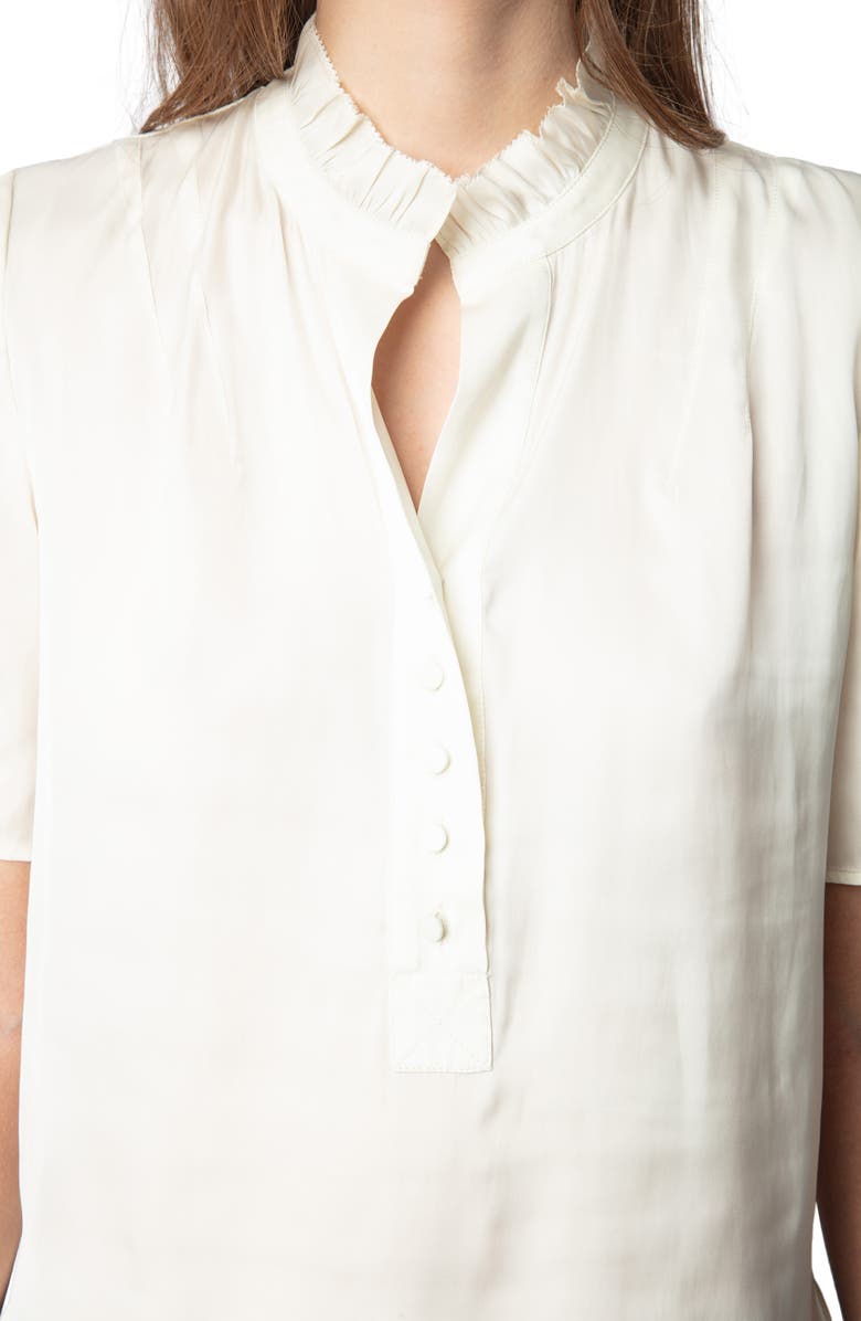 Zadig & Voltaire Topher Ruffle Neck Satin Popover Top, Alternate, color, Flake