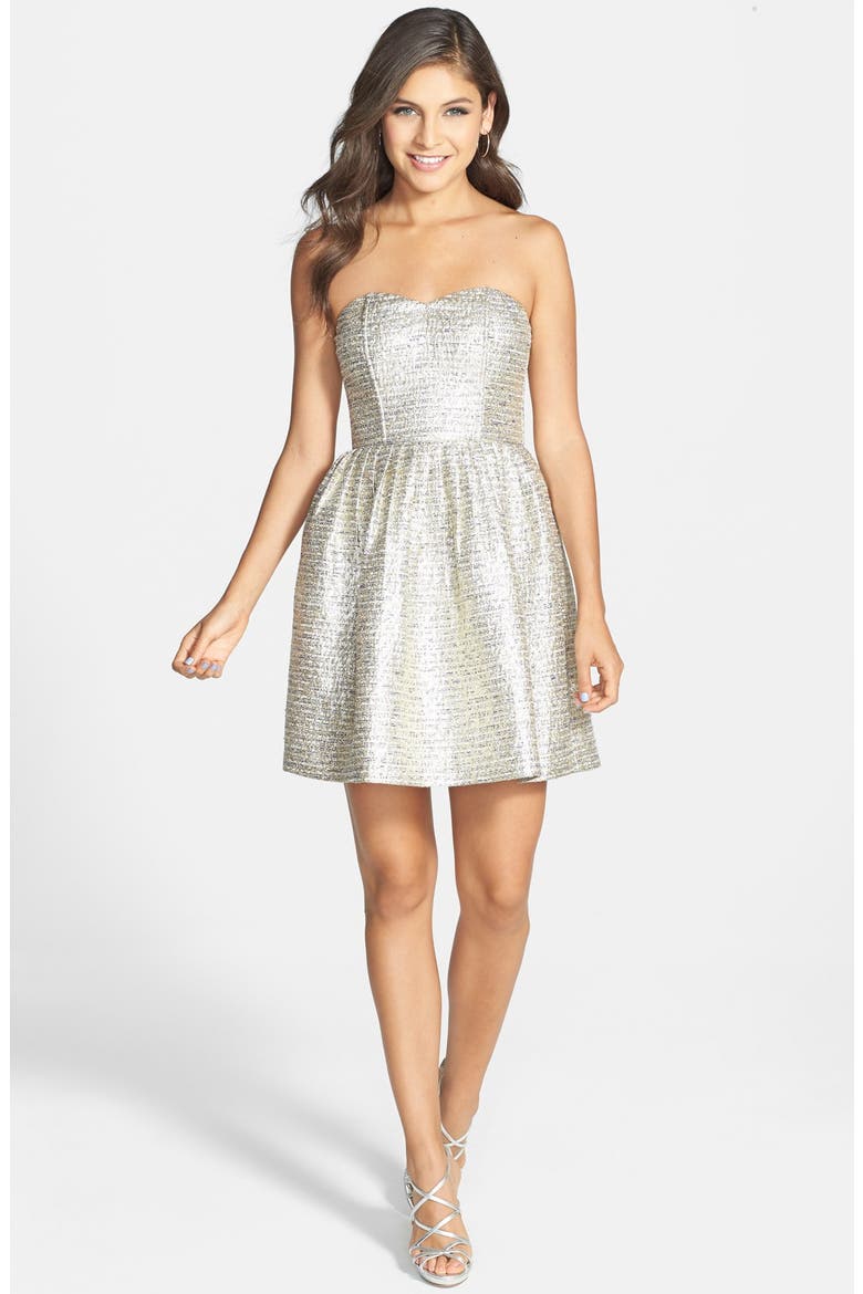 Metallic Strapless Skater Dress, Alternate, color, GOLD