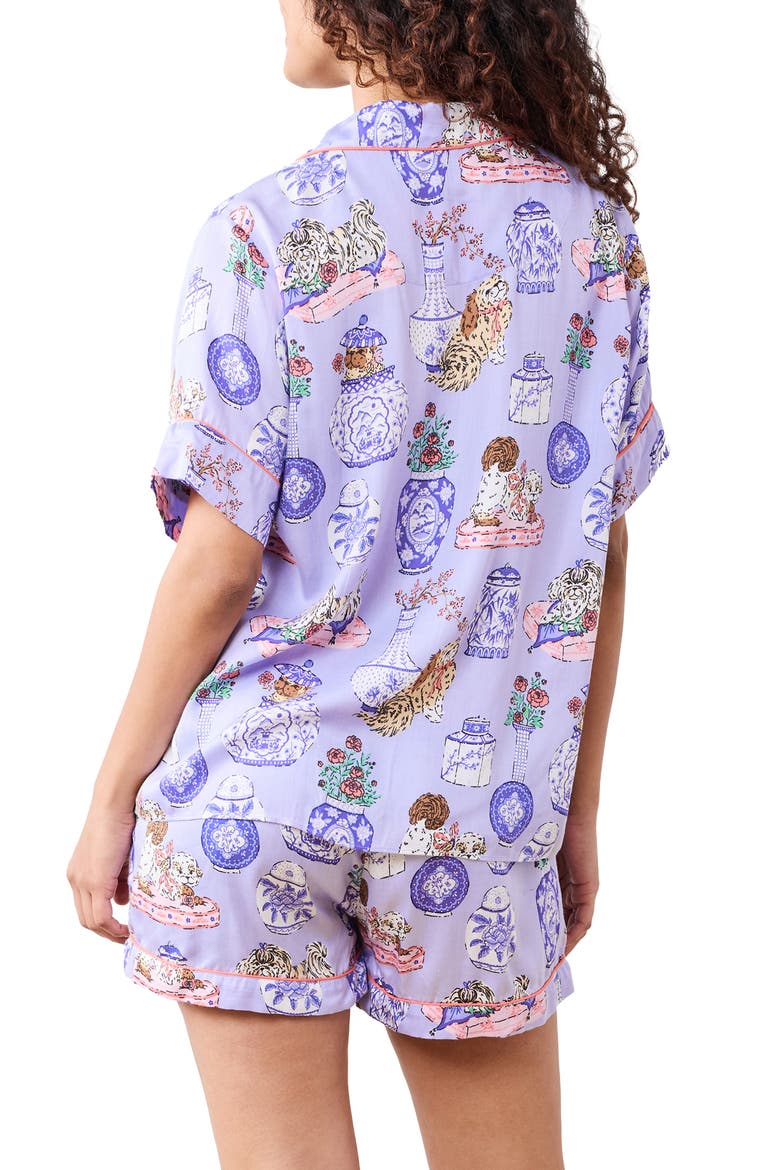 Mixed Print Satin Short Pajamas, Alternate, color, LAVENDER GLAZE