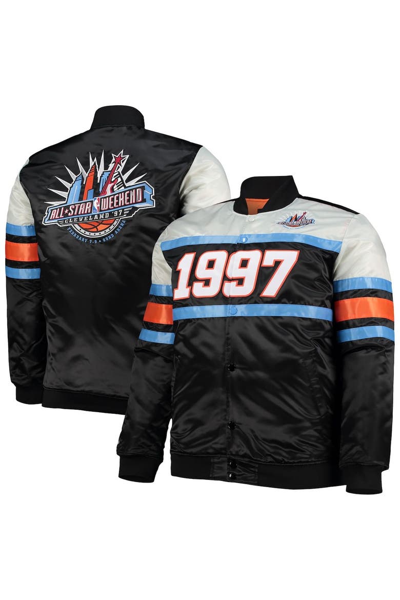 Men's Mitchell & Ness Black Big & Tall Hardwood Classics 1997 NBA All-Star Game Heavyweight Satin Full-Snap Jacket, Main, color, Black