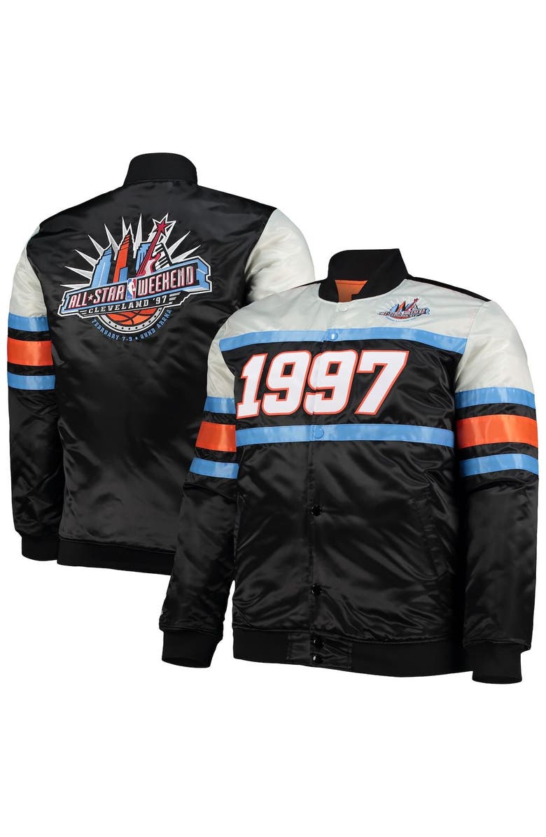 Mitchell & Ness Men's Mitchell & Ness Black Big & Tall Hardwood Classics 1997 NBA All-Star Game Heavyweight Satin Full-Snap Jacket, Main, color, Black