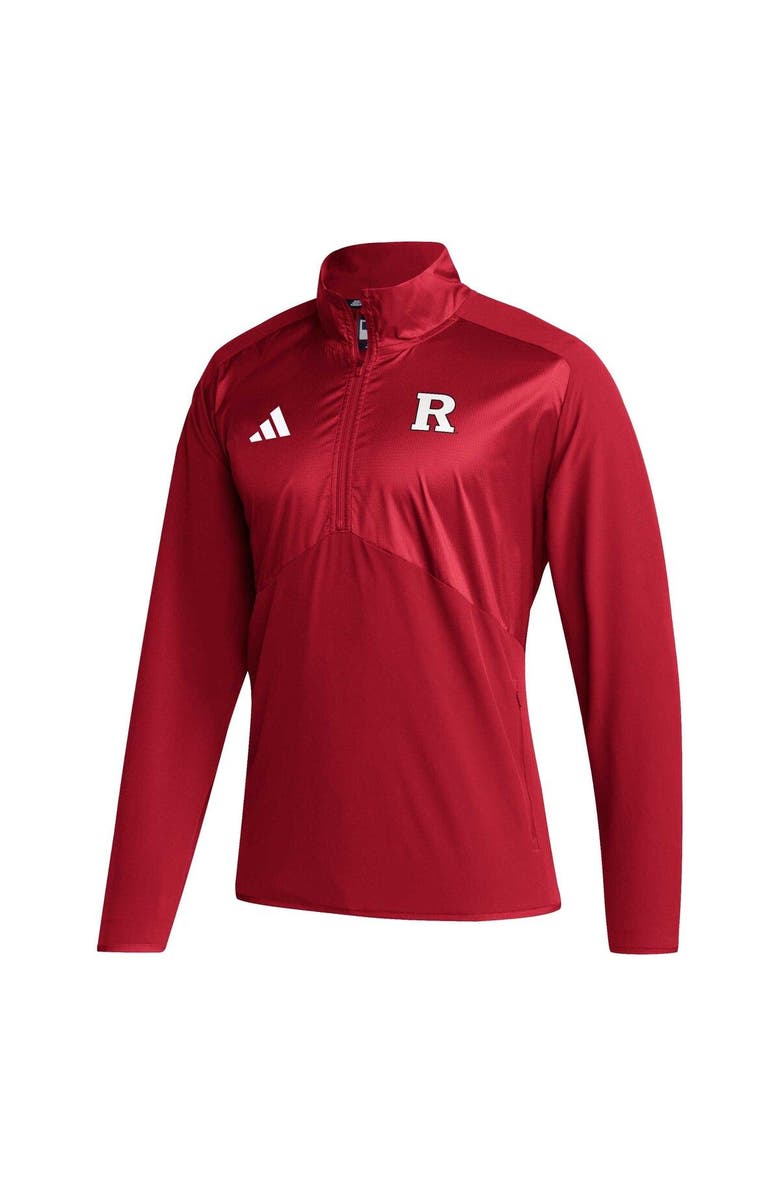 adidas Men's adidas Scarlet Rutgers Scarlet Knights Sideline AEROREADY Raglan Sleeve Quarter-Zip Jacket, Alternate, color, Scarlet