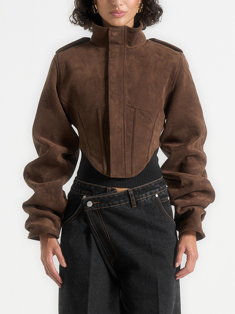 Solange Suede Tacked Sleeve Corset Jacket